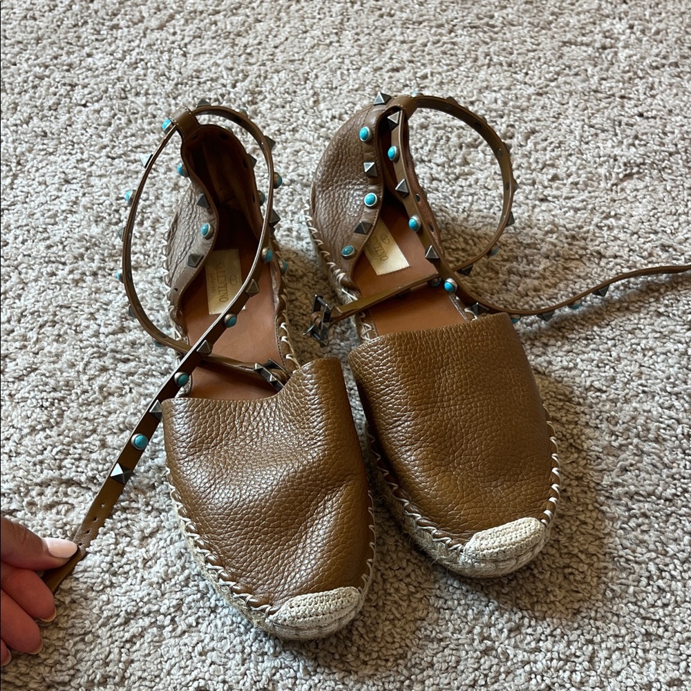 Valentino Leather Espadrilles with Turquoise Accents